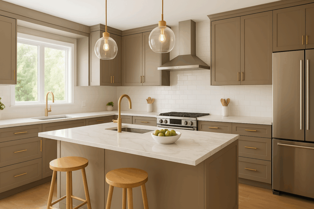 taupe kitchen cabinets