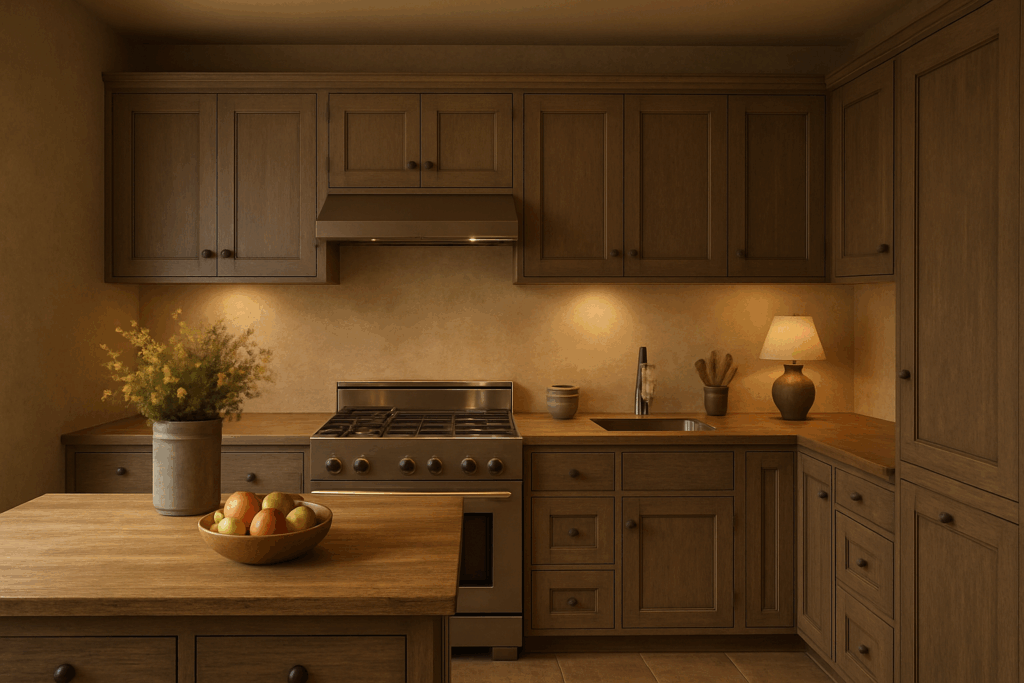 taupe kitchen cabinet