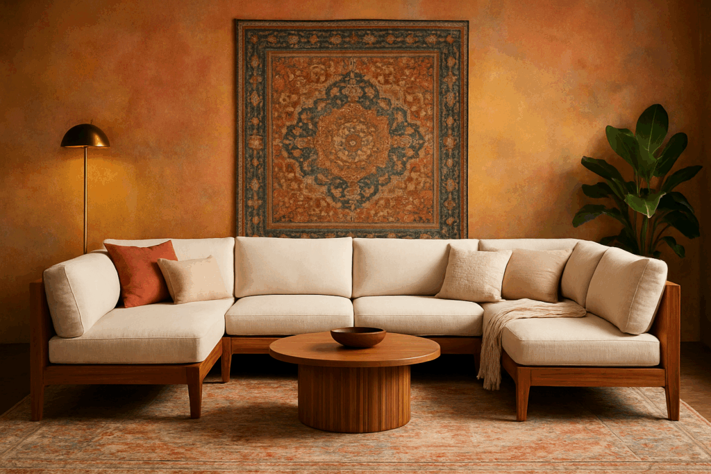 Wooden-Frame U-Shaped Sofa for Warm Elegance