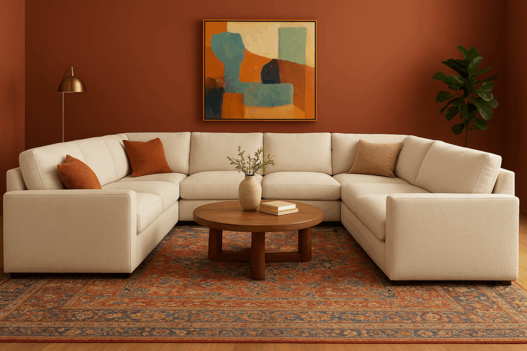 Use an Oversized Rug to Anchor the Sofa