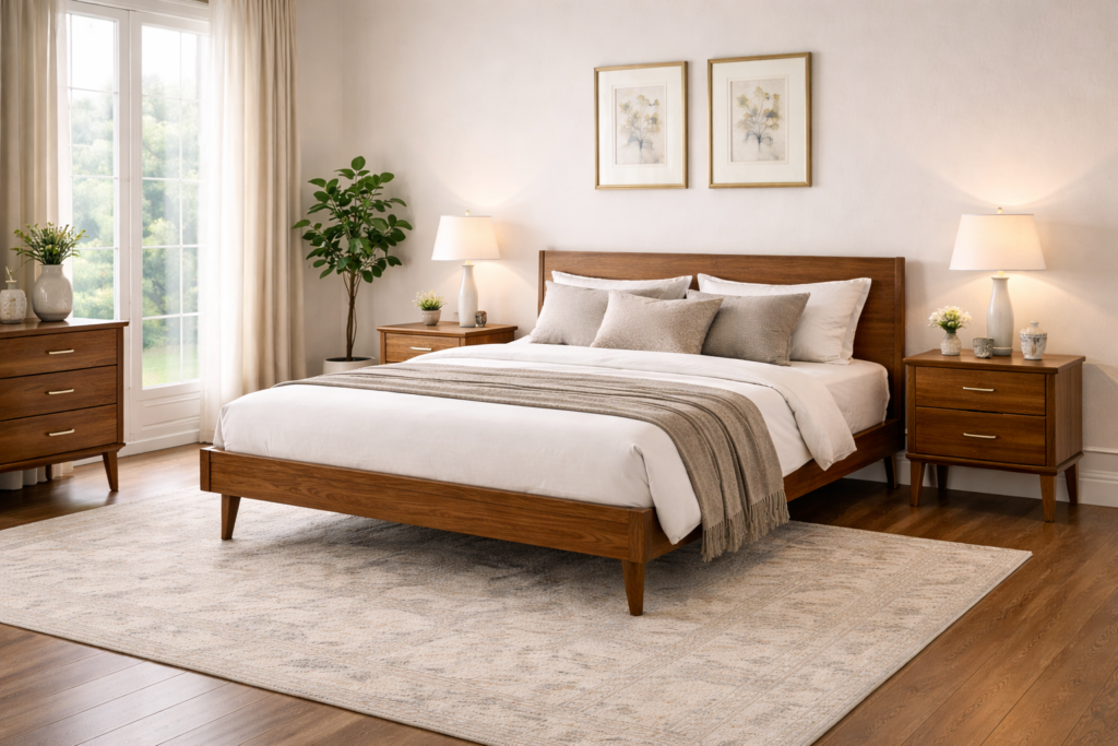 Mid-Century Modern Wooden Bed