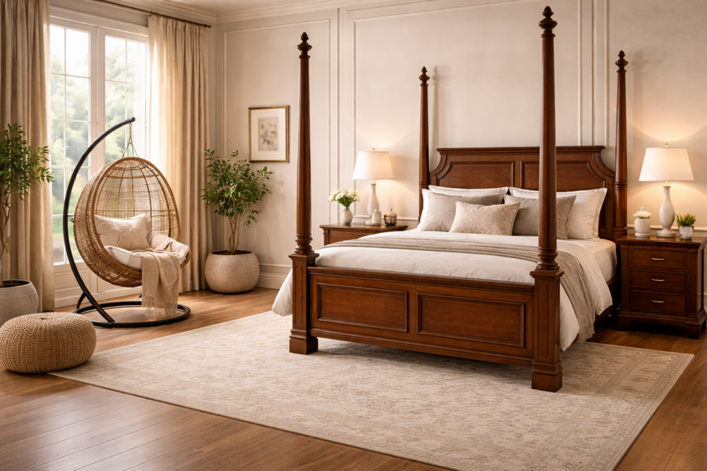 Four-Poster Wooden Bed Frame