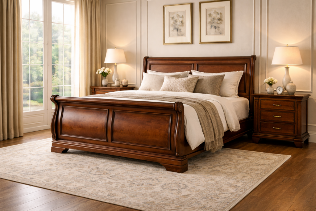 Sleigh Bed with Wooden Curves