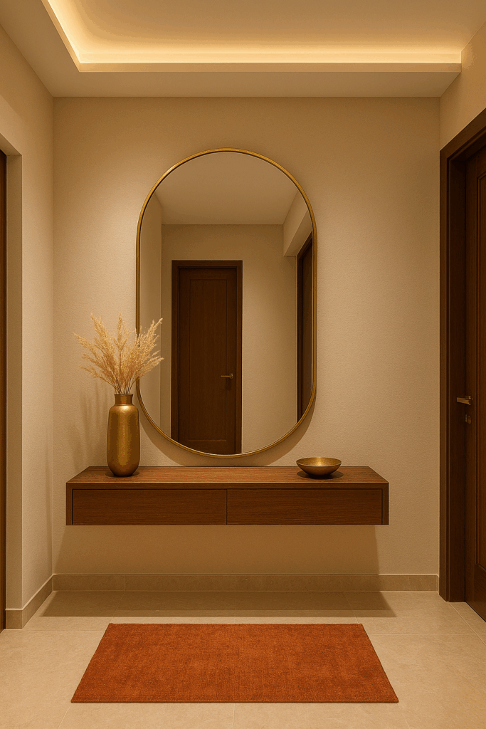 Mirror-Focused Entrance Walls for Space & Luxury