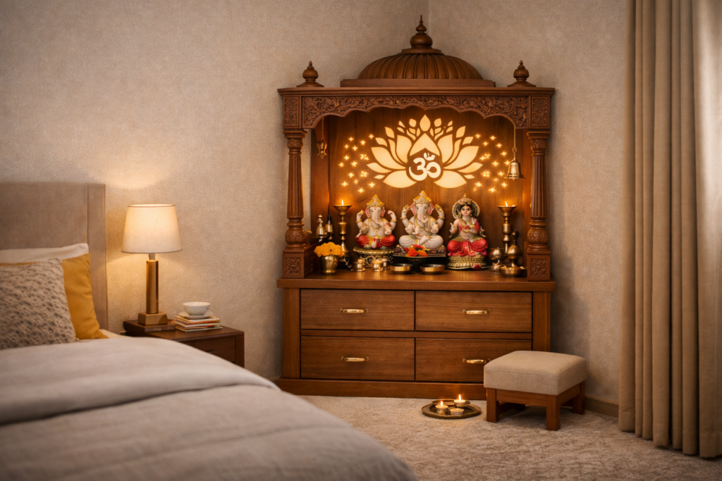 Corner Mandir Designs Using Plywood