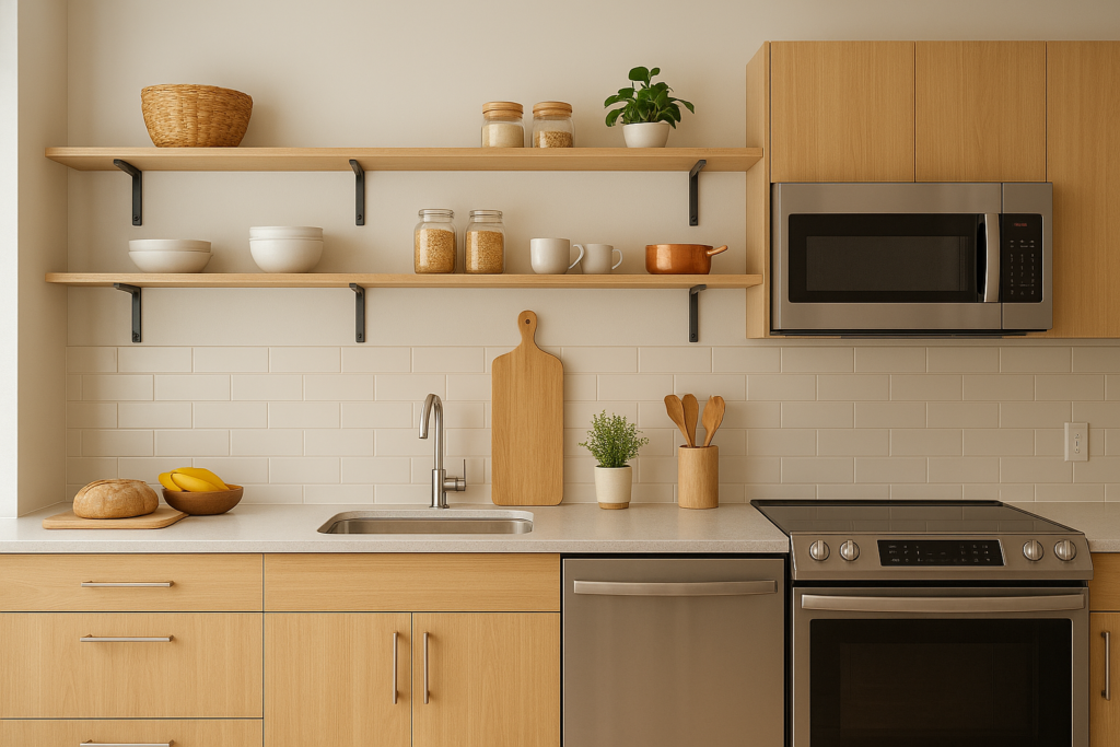 Open Shelving Instead of Heavy Cabinets