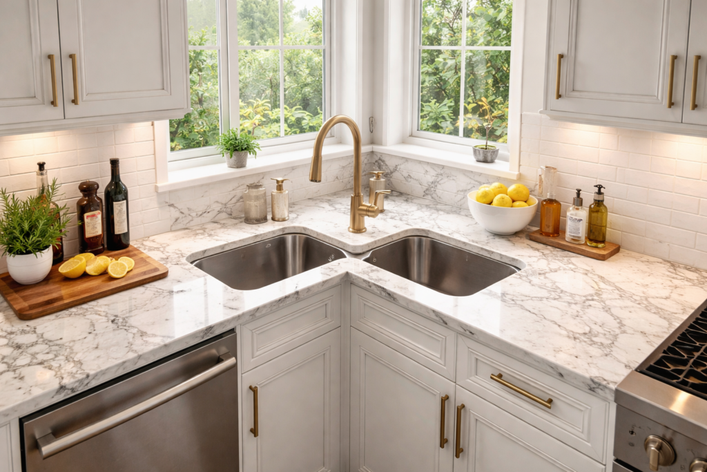 Corner Double Sink Placement