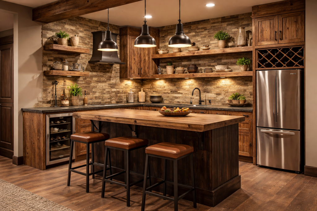 Rustic Wood-Themed Kitchenette