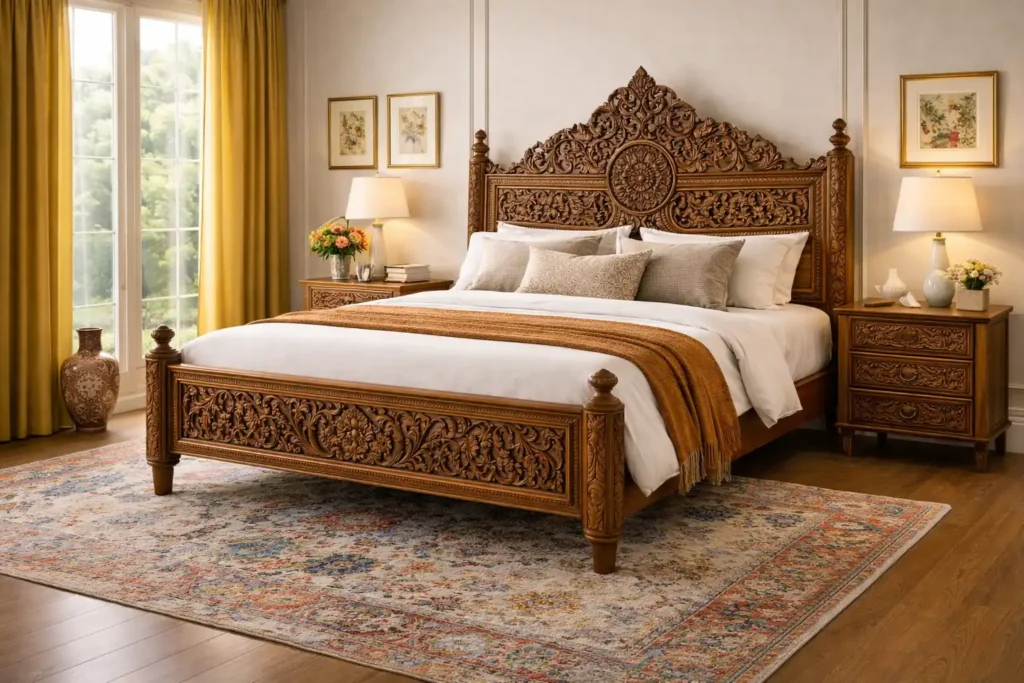 Carved Wooden Bed Frame