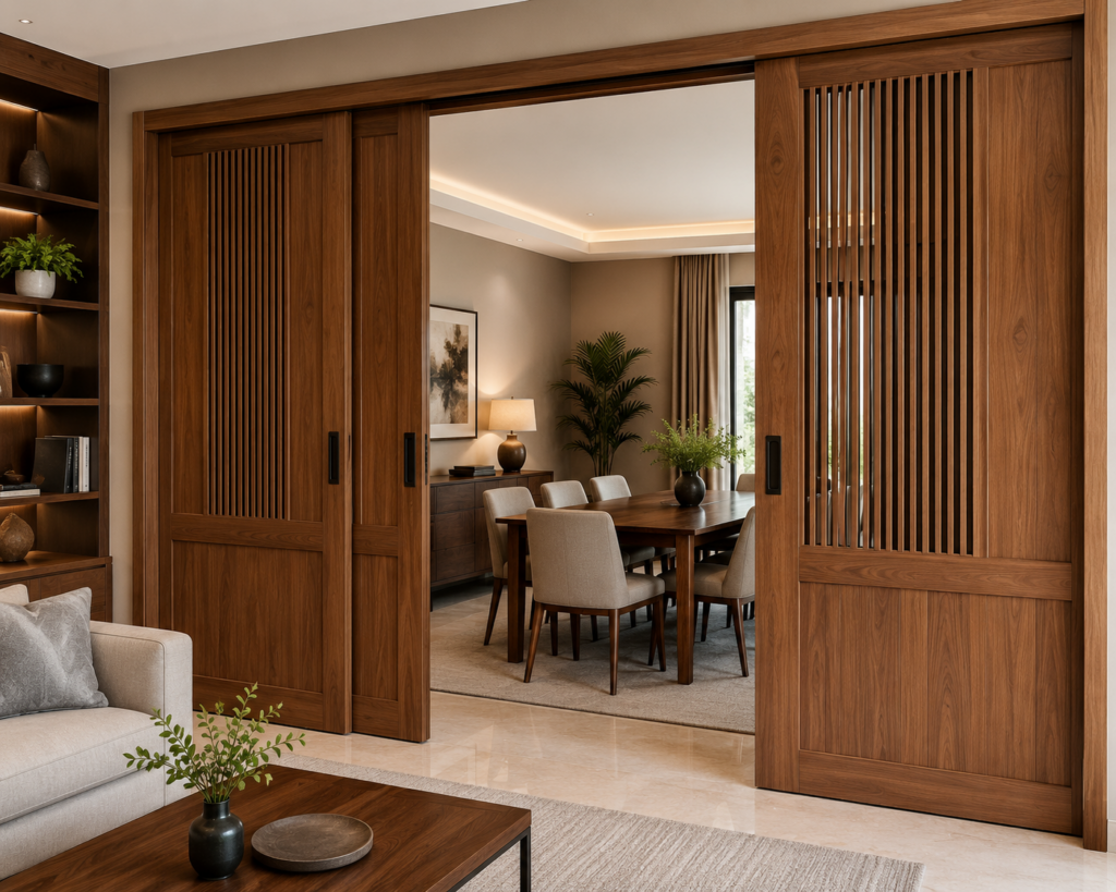 Wooden Sliding Partition for Warm Interiors